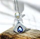 Blue Tanzanite Necklace - 18K @ Sterling Silver - Gemstone Teardrop Halo 3 ct Blue Tanzanite Jewelry - December Birthstone #902