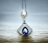 Blue Tanzanite Necklace - 18K @ Sterling Silver - Gemstone Teardrop Halo 3 ct Blue Tanzanite Jewelry - December Birthstone #902