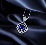 Gemstone Flower Square Tanzanite Necklace White Gold Coated 925 Sterling Silver Tiny Lab Created Tanzanite Pendant - Overlap Square #339