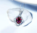 Sterling Silver Red Ruby Necklace, High Quality Ruby Halo Solitaire July Birthstone Red Gemstone Pendant White Gold plated #134