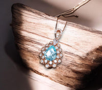 Teardrop Aquamarine Necklace Rose Gold Sterling Silver 2.8 ct Blue Aquamarine Pendant - March Birthstone - Layered Lily Flower Jewelry #750