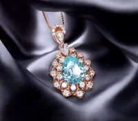 Teardrop Aquamarine Necklace Rose Gold Sterling Silver 2.8 ct Blue Aquamarine Pendant - March Birthstone - Layered Lily Flower Jewelry #750