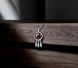 Large Spessartite Garnet Necklace - Dream Catcher Pendant - 18kgp @ Sterling Silver - Red Orange Garnet Jewelry #691