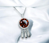 Large Spessartite Garnet Necklace - Dream Catcher Pendant - 18kgp @ Sterling Silver - Red Orange Garnet Jewelry #691