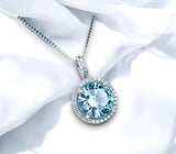 Aquamarine Necklace - Sterling Silver - Gemstone Halo - March Birthstone - Blue Aquamarine Pendant - 18kgp #481