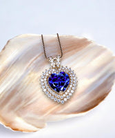 Tanzanite Heart Necklace - 18KGP @ Sterling Silver - Double Halo Heart Tanzanite Pendant - December Birthstone #578