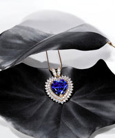 Tanzanite Heart Necklace - 18KGP @ Sterling Silver - Double Halo Heart Tanzanite Pendant - December Birthstone #578