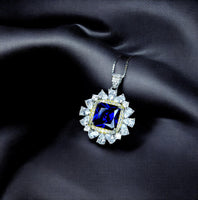 Large Square Tanzanite Necklace - Gemstone Halo Square Sterling Silver 18KGP - 7 CT 10 MM Lab Created Tanzanite Jewelry #810