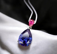 Teardrop Tanzanite Necklace - 7 CT Large Blue Tanzanite Pendant - Sterling Silver - December Birthstone - 18KGP #783