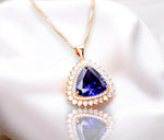 Trillion Tanzanite Necklace - Triangle Halo 10 ct Lab Created Tanzanite Pendant - Rose Gold Sterling Silver Large December Birthstone #728