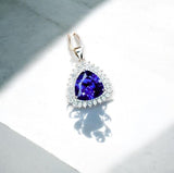 Large Trillion Tanzanite Necklace - Sterling Silver Solitaire Halo December Birthstone Triangle Lab Created Energic Tanzanite Pendant #774