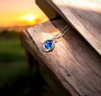 18K Rose Gold @ Sterling Silver - Blue Sapphire Necklace - Teardrop 2.5 Ct Large Blue Sapphire Pendant - September Birthstone #453