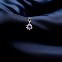 Tiny Blue Sapphire Sunflower Necklace Rose Gold Coated Sterling Silver Gemstone Flower September Birthstone 026