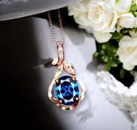 Rose Gold Blue Sapphire Necklace Sterling Silver Flower Petal 2 CT Blue Sapphire Pendant #166