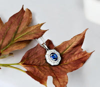 Blue Sapphire Necklace - Gemstone Lotus Leaf Pendant - 18KGP @ Sterling Silver - September Birthstone - Waterlily jewelry #601