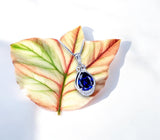 Teardrop Tanzanite Necklace - White gold coated Sterling Silver 2 CT Blue Tanzanite Jewelry #480