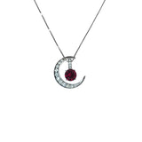 Crescent Moon pigeon blood Ruby Necklace full 925 Sterling Silver Two Pendant One Necklace July Birthstone #997