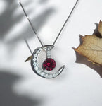 Crescent Moon pigeon blood Ruby Necklace full 925 Sterling Silver Two Pendant One Necklace July Birthstone #997