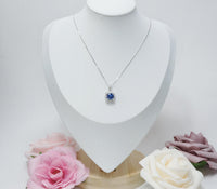 Tanzanite Necklace -Sterling Silver Dainty Square Solitaire 8mm Round Lab Created Tanzanite Jewelry #327