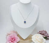 Tanzanite Necklace -Sterling Silver Dainty Square Solitaire 8mm Round Lab Created Tanzanite Jewelry #327