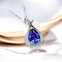 Tanzanite Necklace - 18KGP Sterling Silver Petal Jewelry - Solitaire Teardrop Genuine Lab Created Tanzanite Jewelry #426