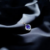 Tanzanite Necklace - 18KGP Sterling Silver Petal Jewelry - Solitaire Teardrop Genuine Lab Created Tanzanite Jewelry #426