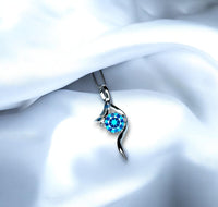 Round Blue Topaz Necklace - Sterling Silver Swirl Bow Infinity 2 CT Blue Topaz Pendant - White Gold coated November Birthstone #470