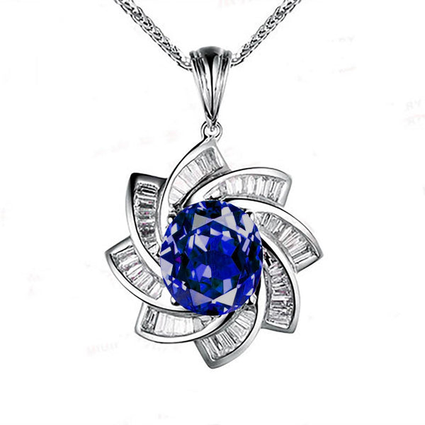 Blue Tanzanite Necklace - Milky Way Spiral Pendant - 18KGP Sterling Silver - 3 CT Galaxy Energy Vortexes Windmill Tanzanite Jewelry #998