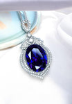 Large Tanzanite Sterling Silver Necklace 14 ct Oval fine Cut Blue Tanzanite Pendant - Crown Pendant 18k White Gold Coated Jewelry #916