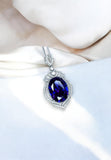 Large Tanzanite Sterling Silver Necklace 14 ct Oval fine Cut Blue Tanzanite Pendant - Crown Pendant 18k White Gold Coated Jewelry #916