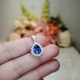 Teardrop Tanzanite Necklace - Halo Solitaire Tanzanite Pendant - 18KGP @ Sterling Silver - 2.5 CT Pear Cut #330