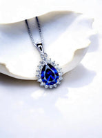 Teardrop Tanzanite Necklace - Halo Solitaire Tanzanite Pendant - 18KGP @ Sterling Silver - 2.5 CT Pear Cut #330