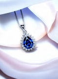 Teardrop Tanzanite Necklace - Halo Solitaire Tanzanite Pendant - 18KGP @ Sterling Silver - 2.5 CT Pear Cut #330