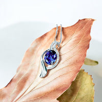 Large Diamond Wave Tanzanite Necklace White Gold coated Sterling Silver 2.8 CT Lab Created Blue Tanzanite Pendant - December Birthstone #666