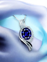 Large Diamond Wave Tanzanite Necklace White Gold coated Sterling Silver 2.8 CT Lab Created Blue Tanzanite Pendant - December Birthstone #666