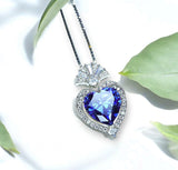 4 CT Tanzanite Heart Necklace - White gold coated Sterling Silver - Deep blue heart Pendant - Lab Created Energic Tanzanite Jewelry #573