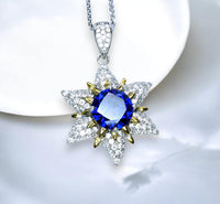 Gemstone Star Blue Tanzanite Necklace - 18KGP Sterling Silver - 6 Point Star Pendant - 2CT Hexagram Deep Blue Tanzanite Jewelry #882