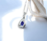 Tiny Teardrop Tanzanite Necklace - Sterling Silver Sim Dimond White Gold Plated Halo 0.5 CT Royal Blue Pear Pendant Minimalist Style 088