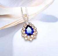 Teardrop Tanzanite Necklace Rose Gold Sterling Silver 3CT Blue Tanzanite Pendant December Birthstone - Layered Lily Flower #751