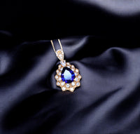 Teardrop Tanzanite Necklace Rose Gold Sterling Silver 3CT Blue Tanzanite Pendant December Birthstone - Layered Lily Flower #751