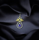 Teardrop Blue Tanzanite Necklace - Large Gold the Tree Of Life Pendant - 18KGP Sterling Silver olive branch Necklace #850