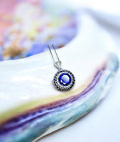 Round Blue Tanzanite Necklace - Halo 10 MM 4 CT Tanzanite Pendant - 18k White Gold @ Sterling Silver Royal Blue Gemstone #577