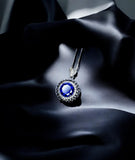 Round Blue Tanzanite Necklace - Halo 10 MM 4 CT Tanzanite Pendant - 18k White Gold @ Sterling Silver Royal Blue Gemstone #577