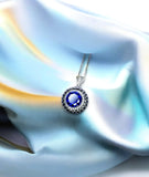 Round Blue Tanzanite Necklace - Halo 10 MM 4 CT Tanzanite Pendant - 18k White Gold @ Sterling Silver Royal Blue Gemstone #577