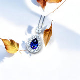 Teardrop Tanzanite Necklace - 18 k White Gold @ Sterling Silver - 3 CT Blue Tanzanite - Gemstone Flower December Birthstone #900