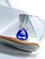 Tanzanite Necklace - 18KGP @ Sterling Silver - Trillion Cut 6ct Tanzanite Pendant - Butterfly Triangle Large Lab Blue Gemstone Jewelry #926