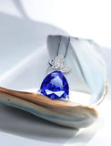 Tanzanite Necklace - 18KGP @ Sterling Silver - Trillion Cut Tanzanite Pendant - Butterfly Triangle Large Lab Blue Gemstone Jewelry #926