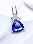 Tanzanite Necklace - 18KGP @ Sterling Silver - Trillion Cut Tanzanite Pendant - Butterfly Triangle Large Lab Blue Gemstone Jewelry #926