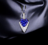 Large Trillion Cut Blue Tanzanite Necklace - 18KGP Sterling Silver - Protective Queen's Guard Sword Pendant - December Birthstone #766