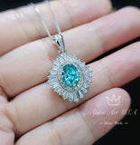 Gemstone Halo Green Paraiba Necklace Sparkling Paraiba Tourmaline Necklace - White Gold coated Sterling Silver - 1.5Ct Paraiba Pendant #789